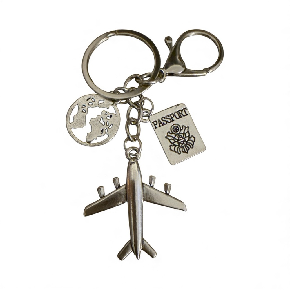 Silver Tone Airplane Keychain
